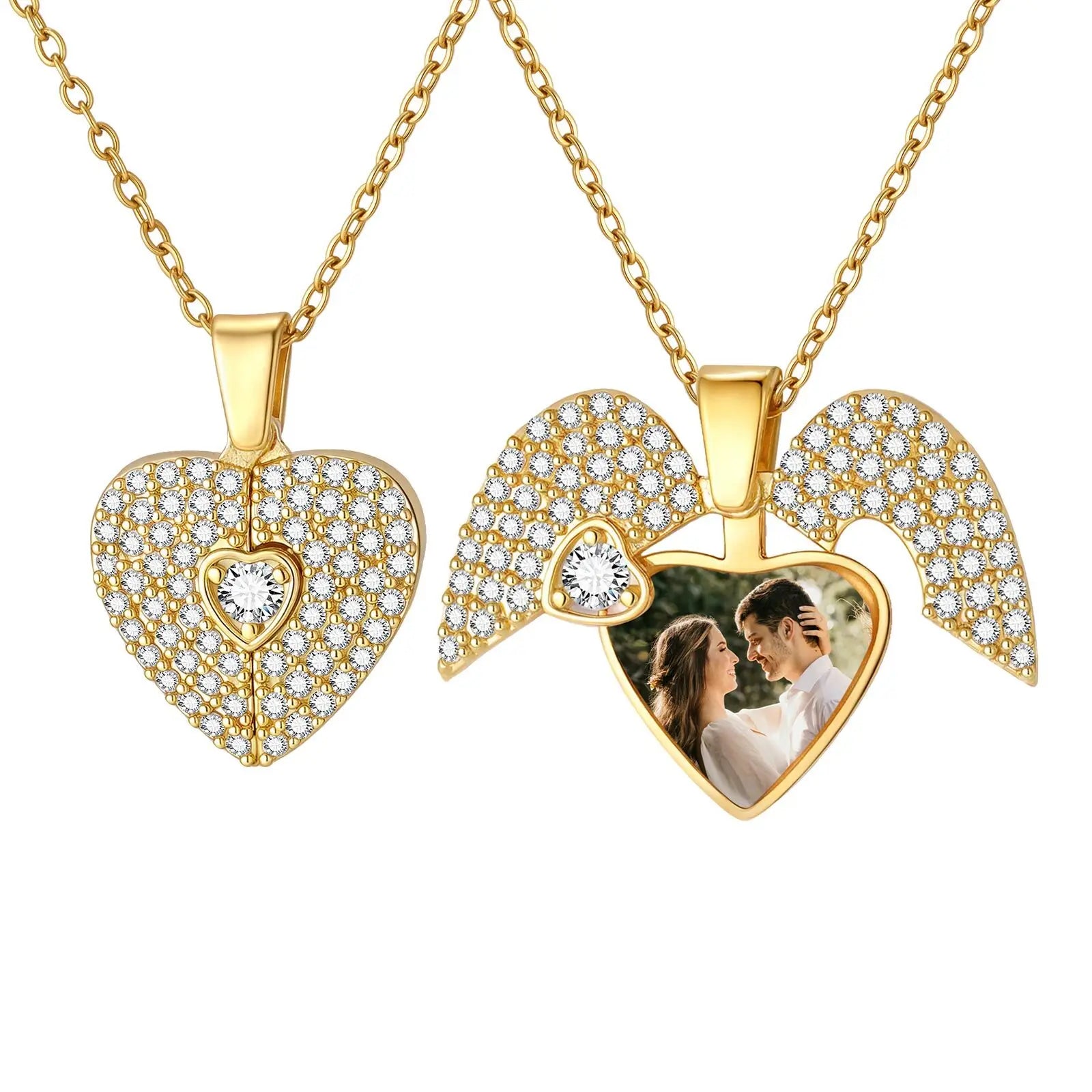 Naszyjniki z serduszkami i zdjęciami dla kobiet i dziewcząt, złote