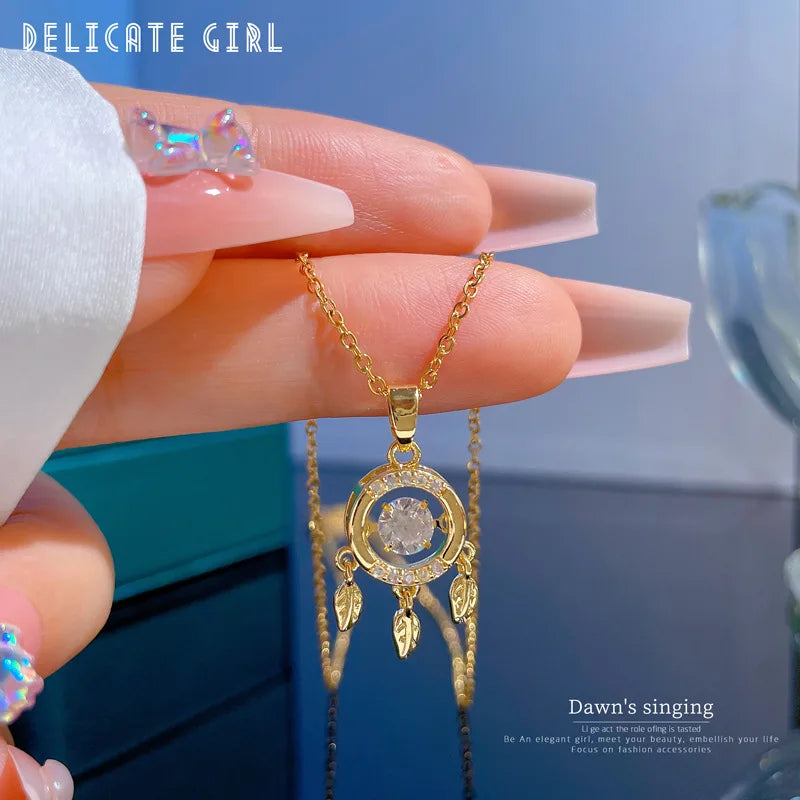 Naszyjnik ze stali nierdzewnej z zawieszką w kształcie łapacza snów i cyrkonii