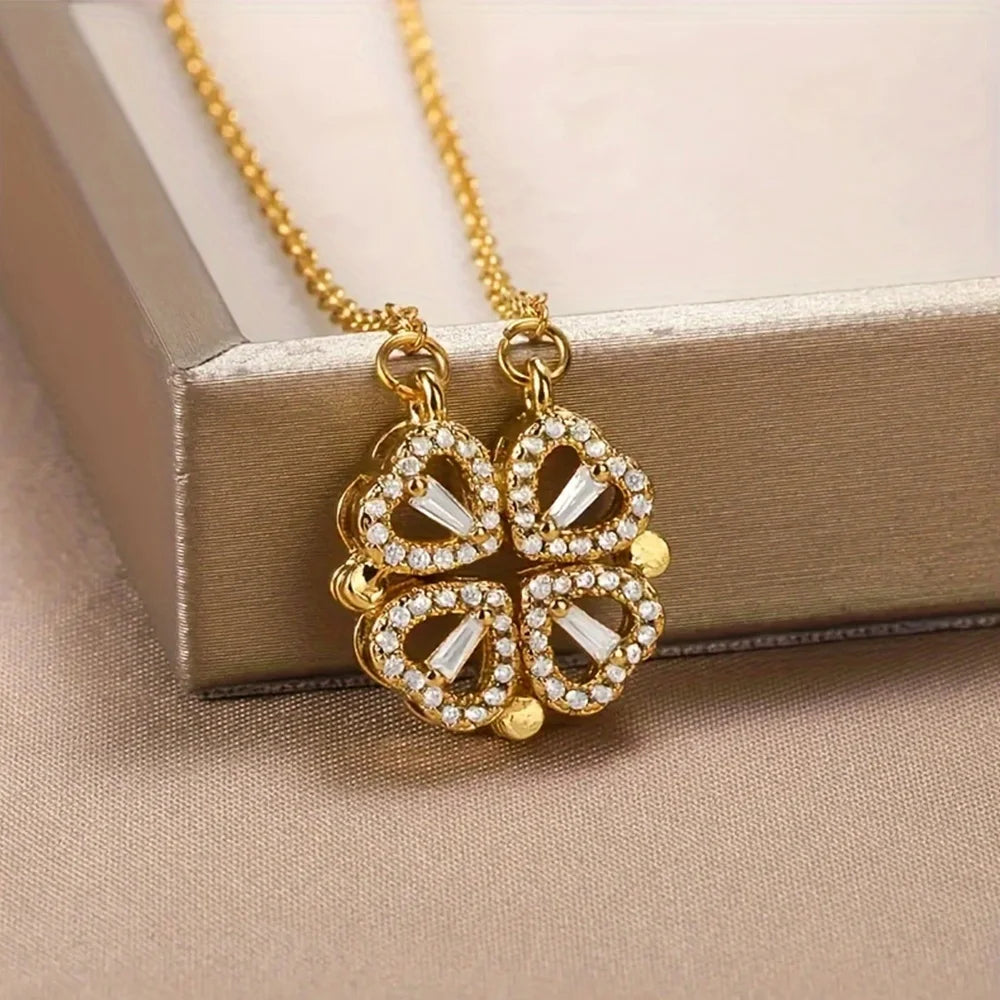 Szczęśliwy Magnetyczny Naszyjnik z Czterema Sercami