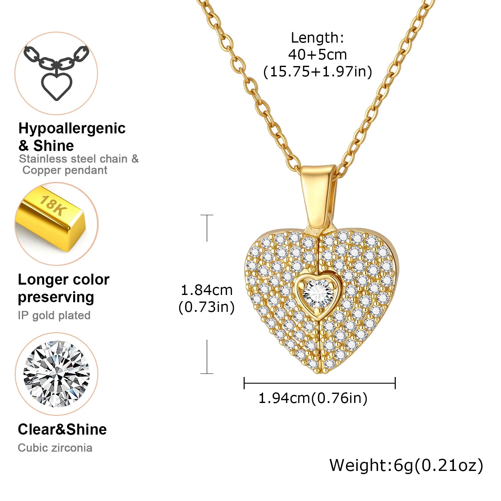 Naszyjniki z serduszkami i zdjęciami dla kobiet i dziewcząt, złote