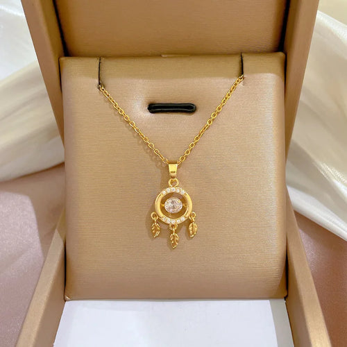 Naszyjnik ze stali nierdzewnej z zawieszką w kształcie łapacza snów i cyrkonii